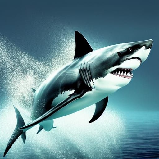 Great White Shark in Ocean: Digital Matte Painting