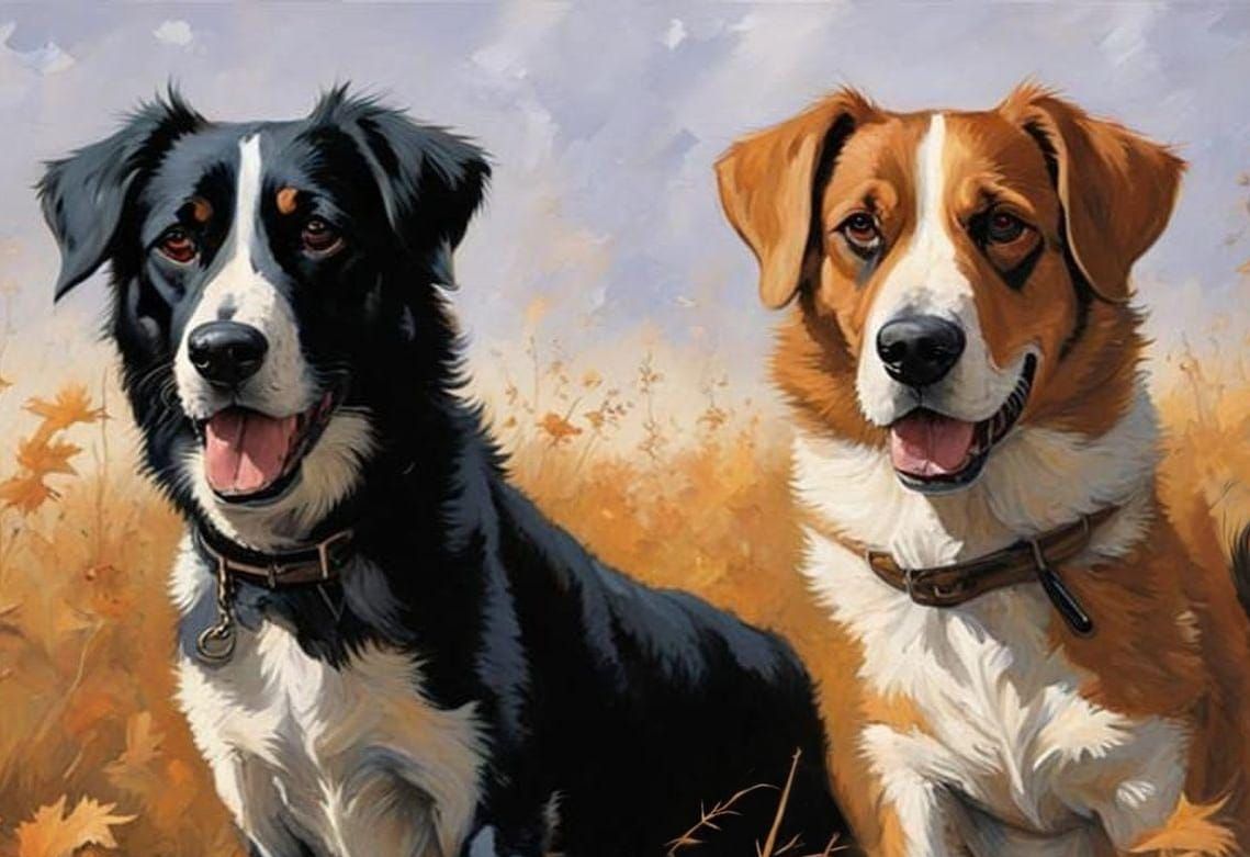 Dogs Hunting in Fantasy Art Style