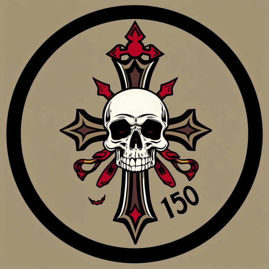Orthodox Cross and Skull Emblem in Tattoo Style
