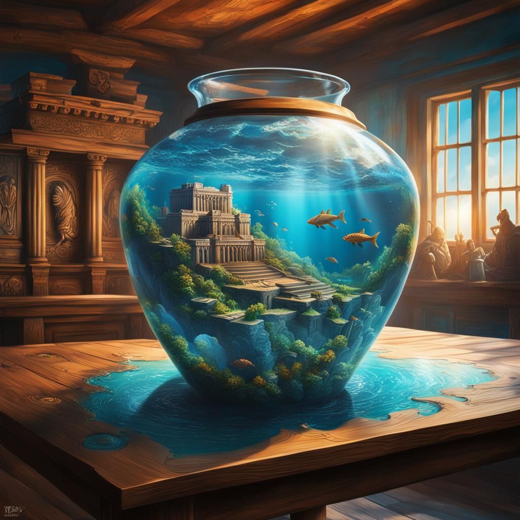 Atlantis in a Vase: Hyperrealistic Concept Art