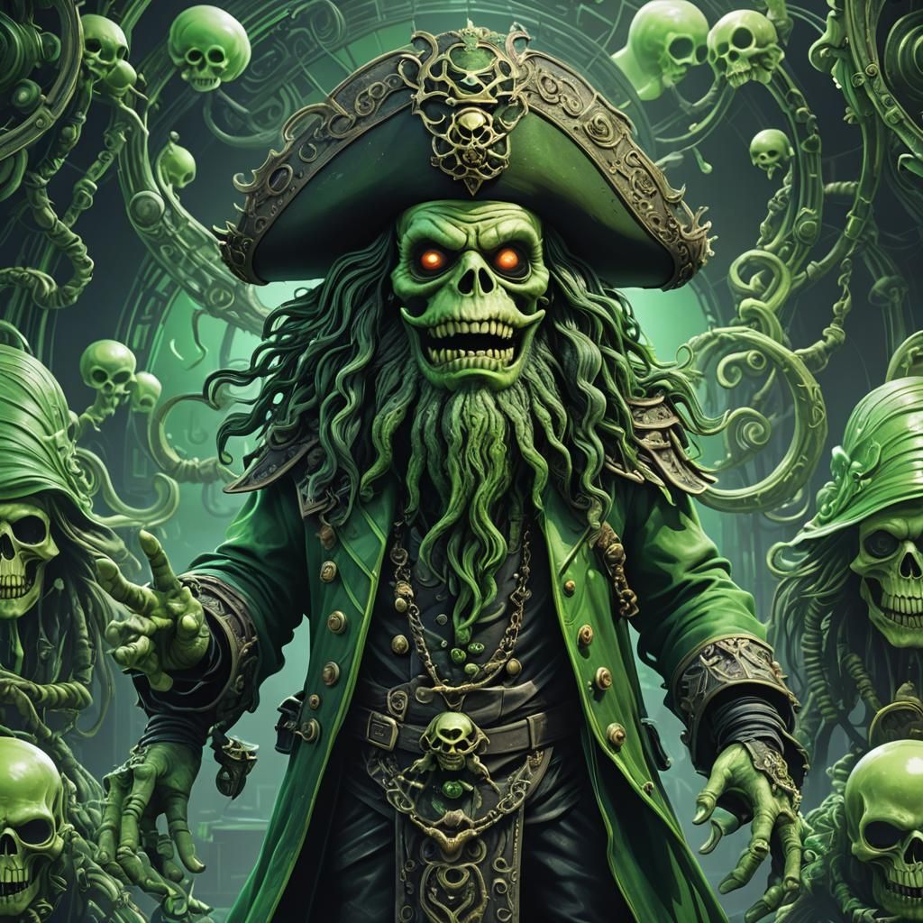 Green Ghost Pirate Lechuck in Art Deco Style