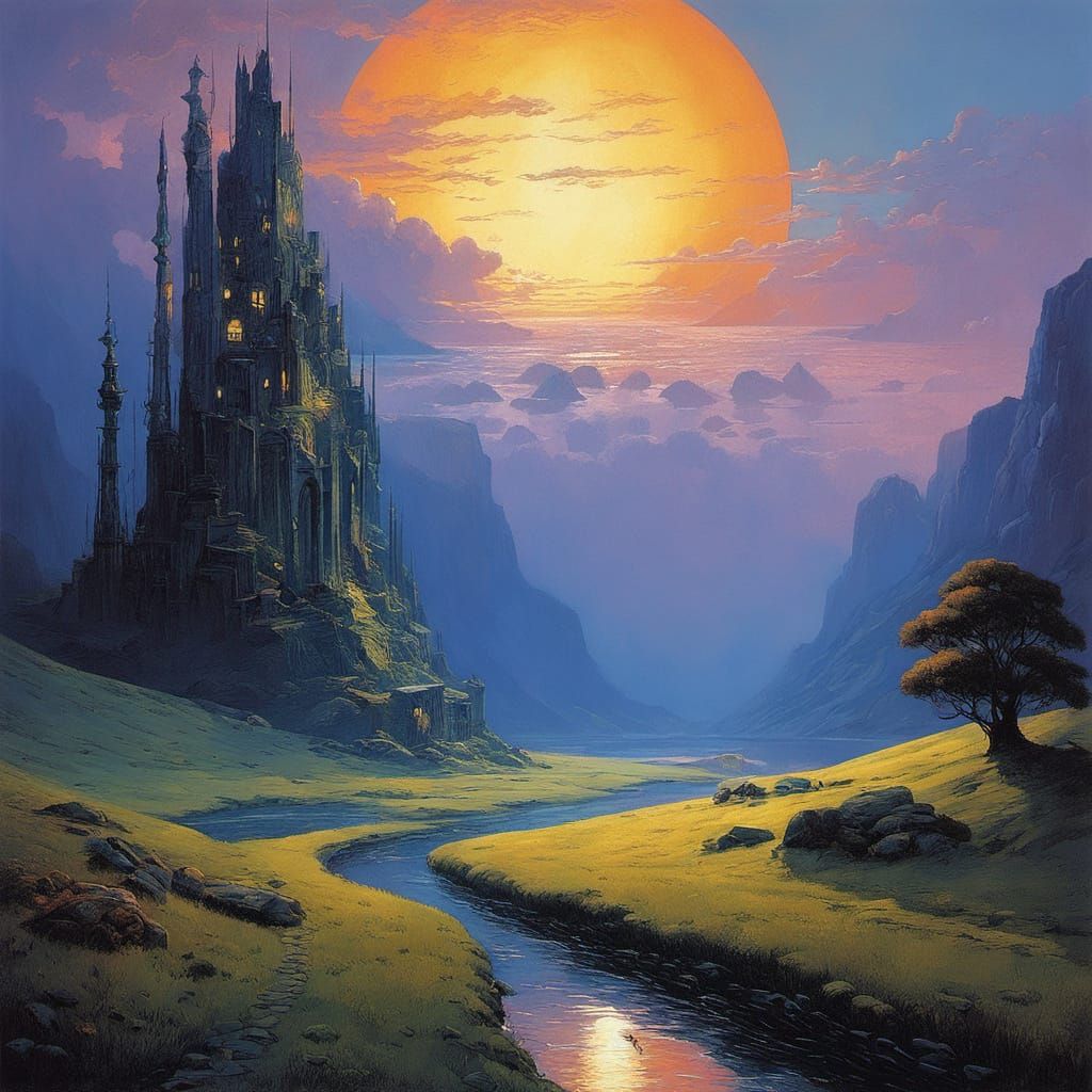 Surrealistic Dreamscape of Ancient Ruins and Futuristic Skys...