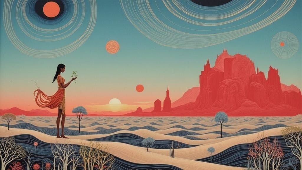 Op-Art Nomad in Desert Glitch Horizon