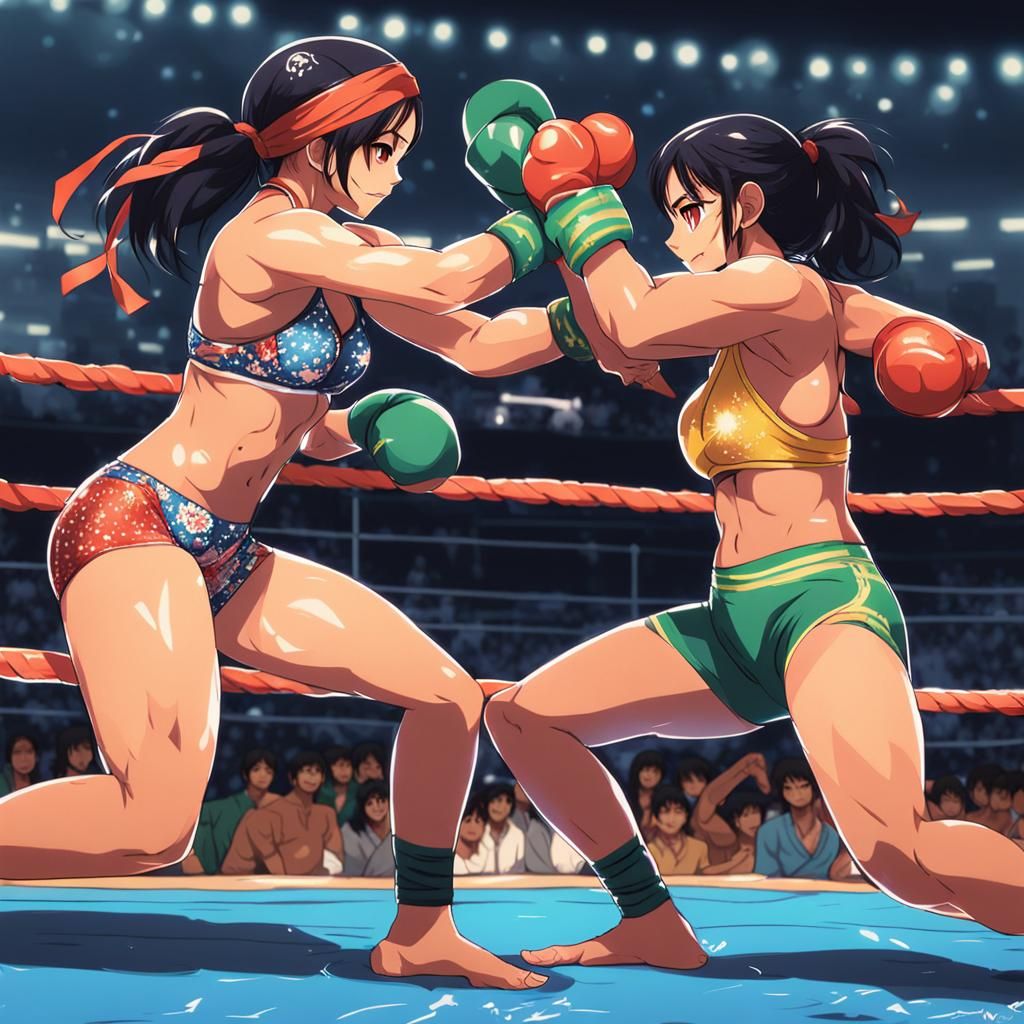 Anime-Style Women's Wrestling Match