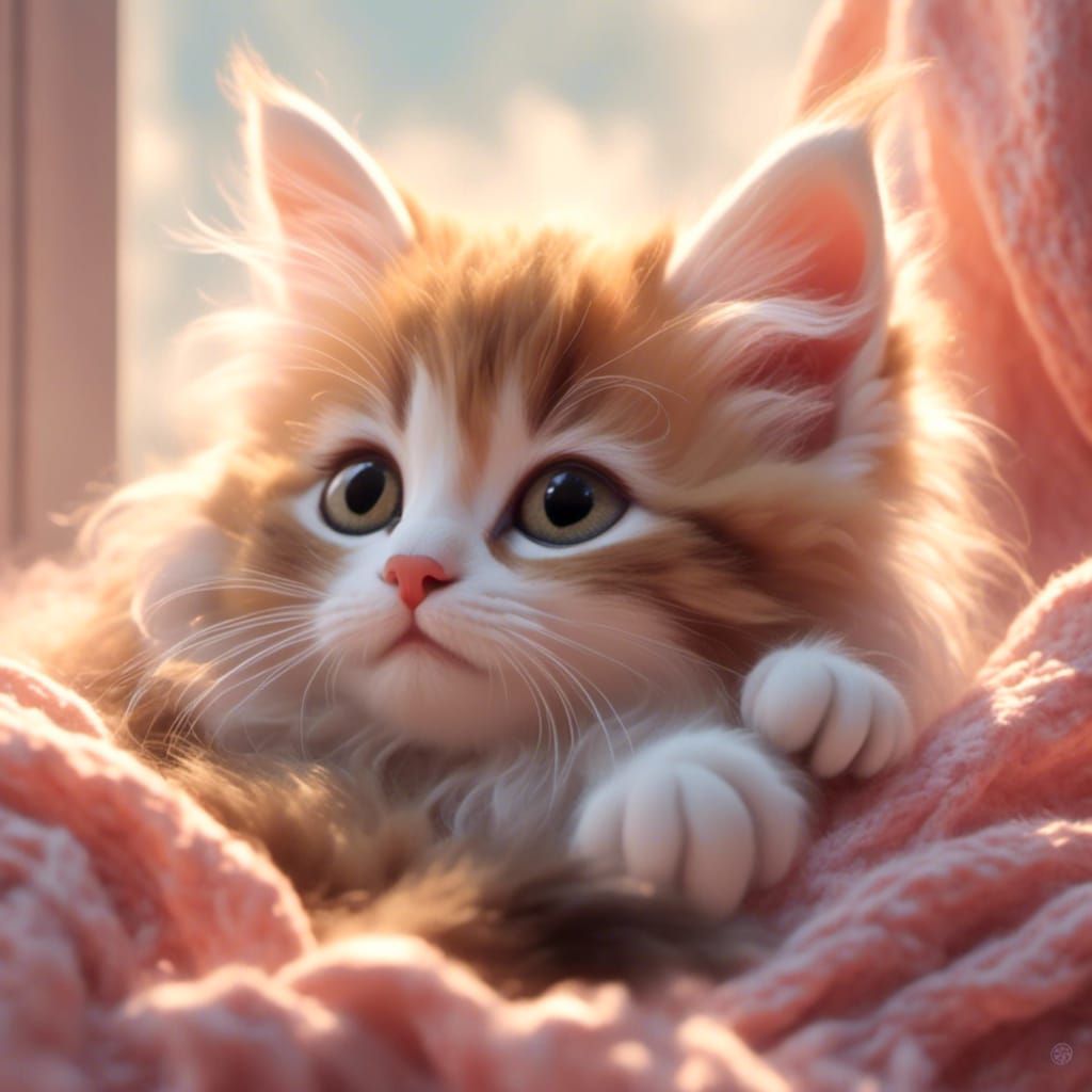 Surrealistic Portrayal of a Slumbering Kitten