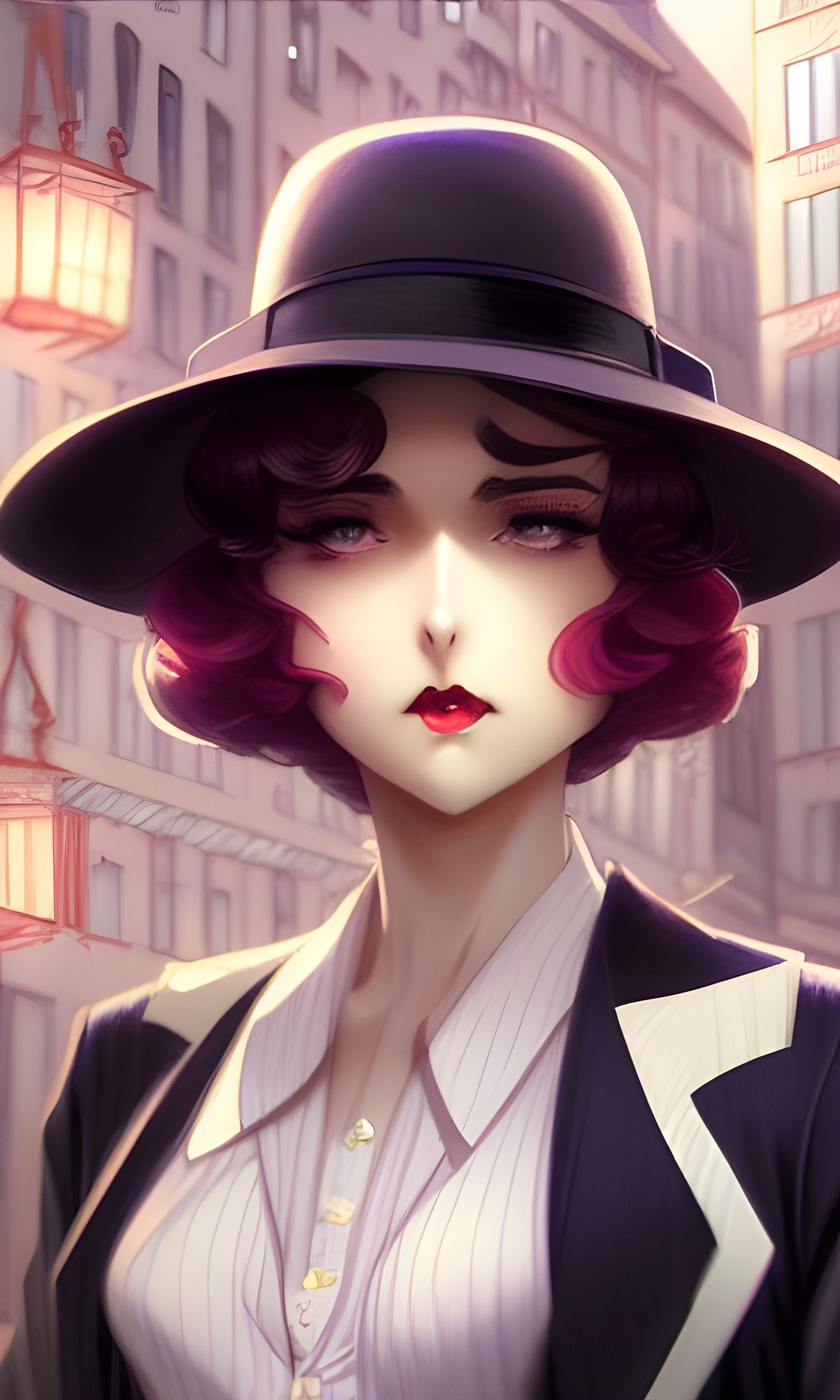 Anime 1920s Mobster Girl in Art Nouveau Style