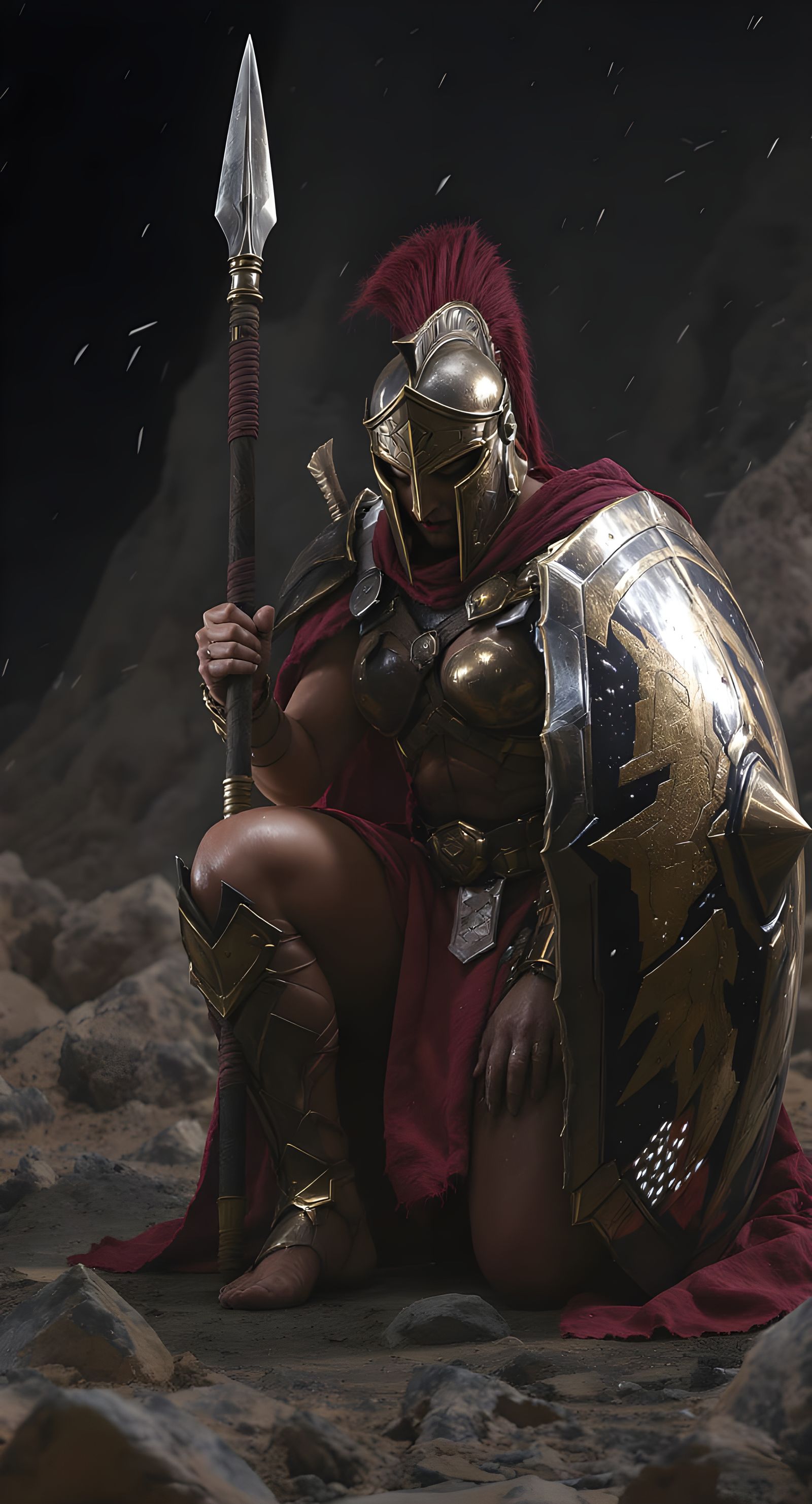 Battle-Hardened Spartan Warrior Woman Meditating