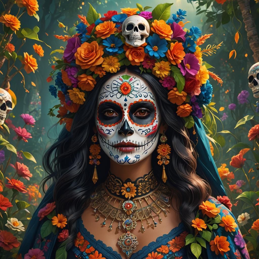 La Catrina Portrait in Art Nouveau Style