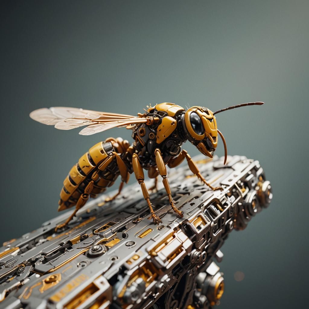 Futuristic Sci-Fi Hornet in Flight, Macro Photography
