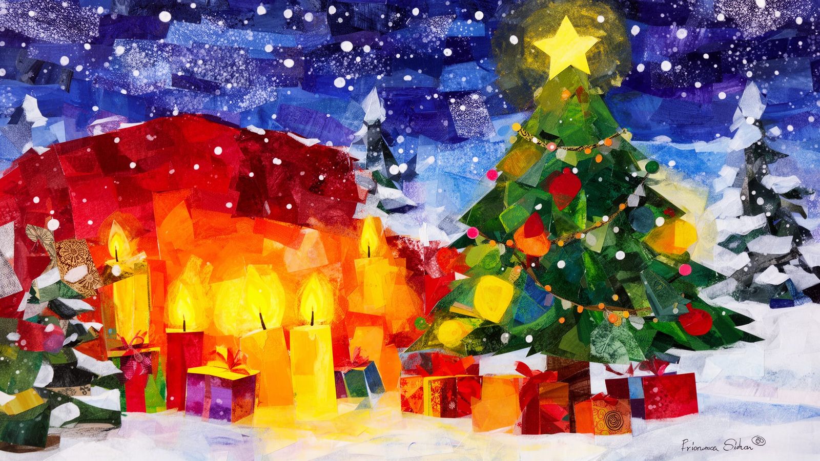 Vibrant Mixed-Media Christmas Collage in Prism Colors