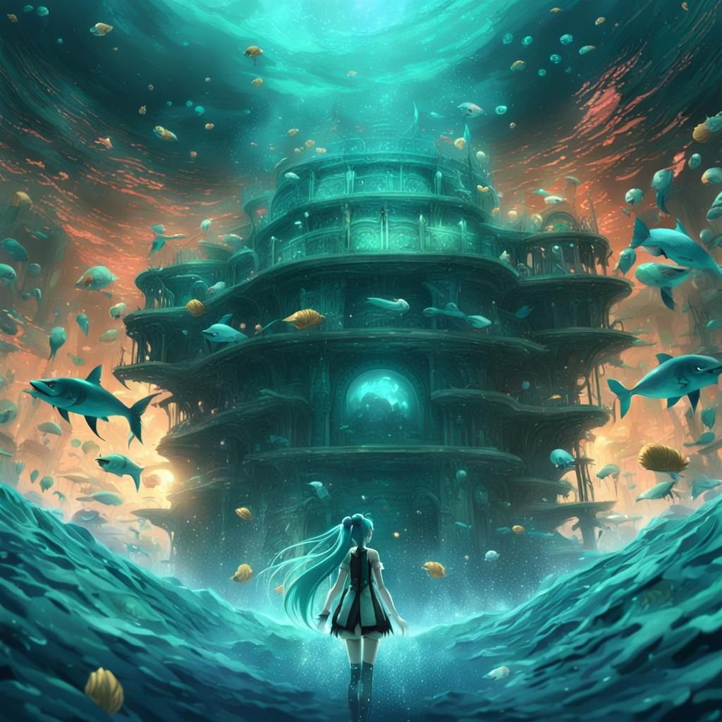 Hatsune Miku Drowning: Underwater Digital Painting