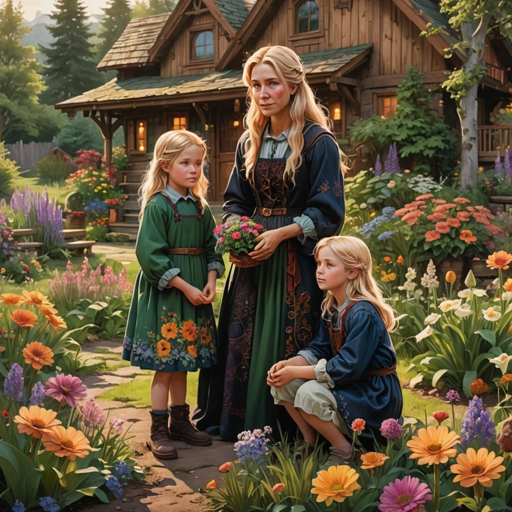 The witch twins stood by their blonde hair mom , mom was wor...