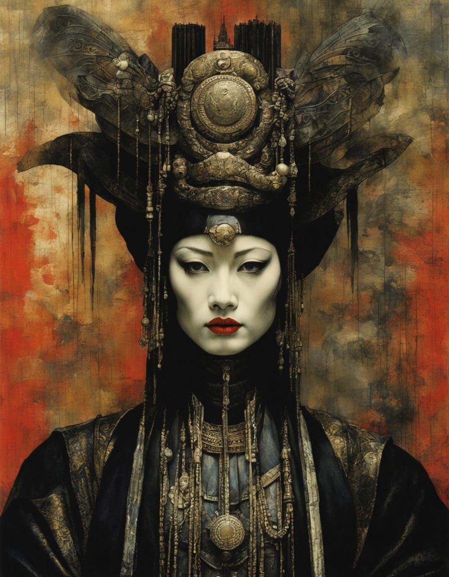 geisha In the style of H. R. Giger - Paul Lovering - Ernst Fuchs.