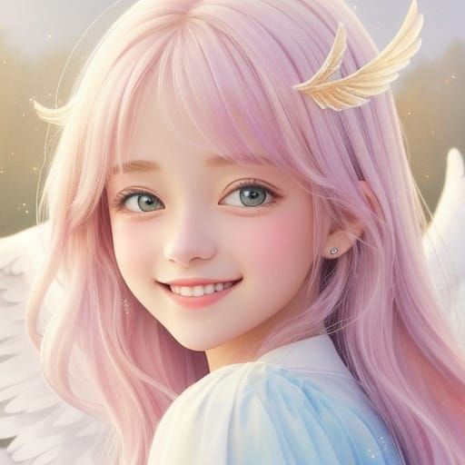 Smiling Teen Angel in Watercolor Concept Art