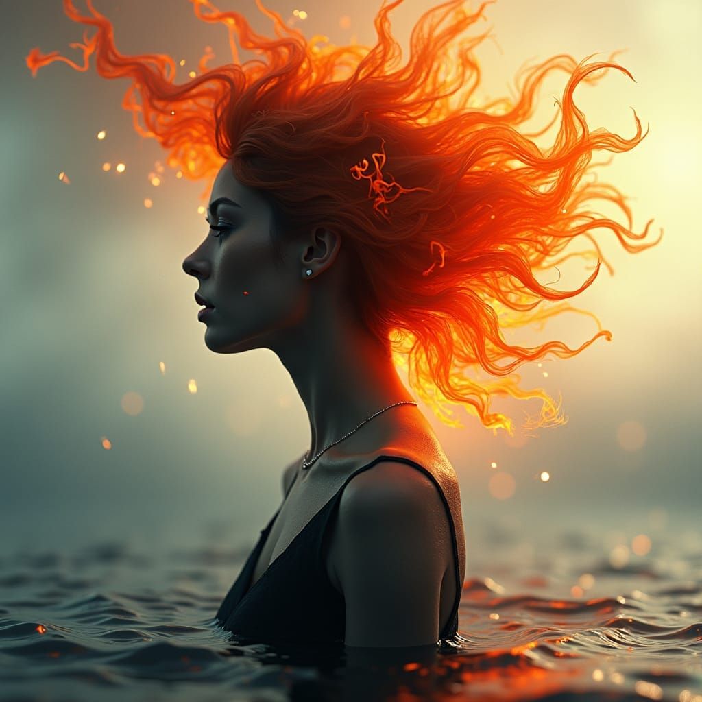 Fiery Silhouette: Harmonious Balance of Fire and Water