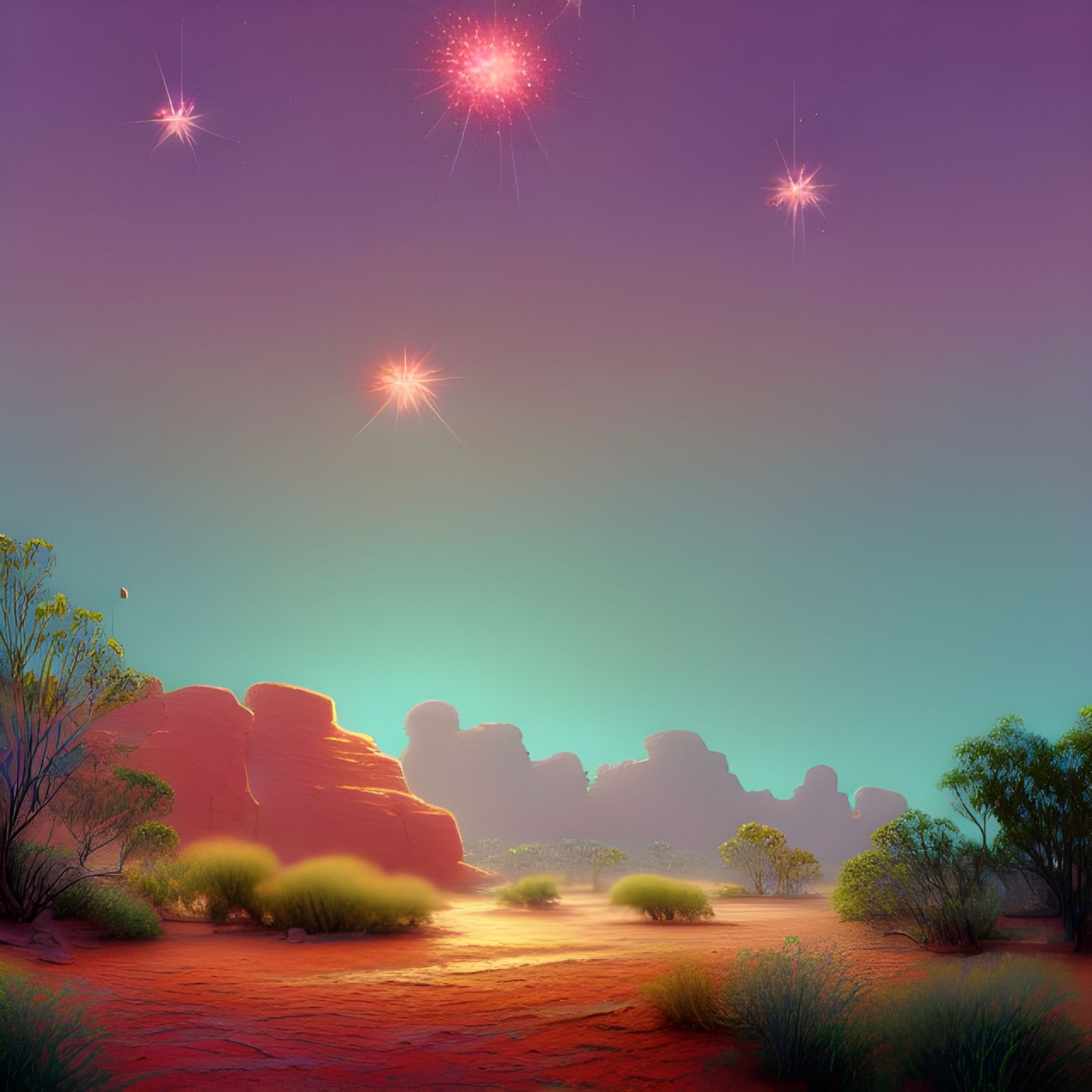 Australian Outback Desert in Pastel Watercolor