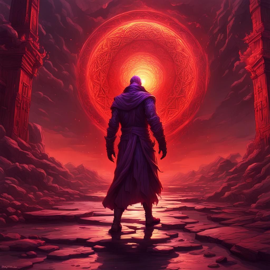 Menacing Man with Red Aura in Dark Fantasy Style