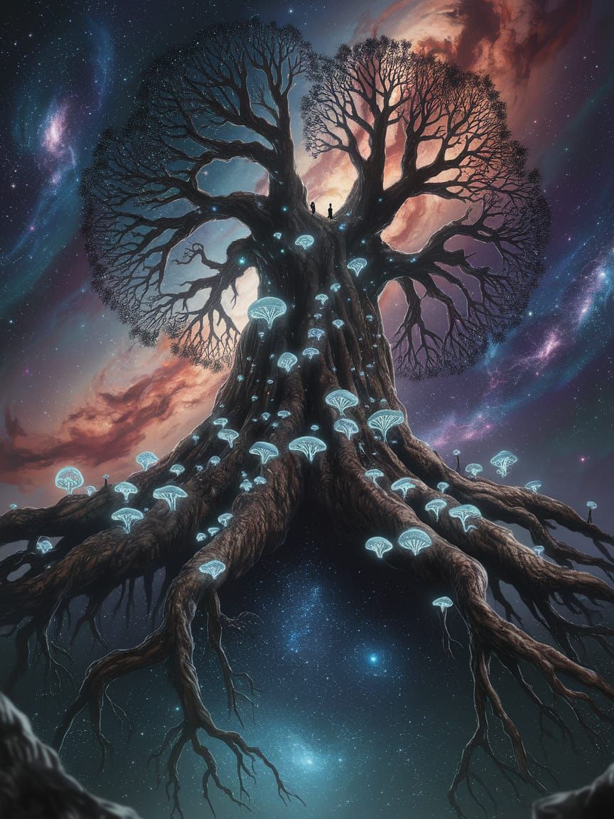 Ancient Cosmic Tree Reaching Starry Abyss