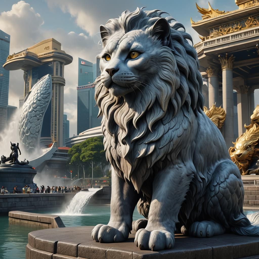 Nebelung Cat and Merlion in Singapore