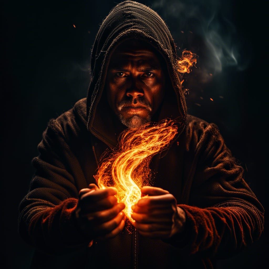 Person with Fire Powers in HDR