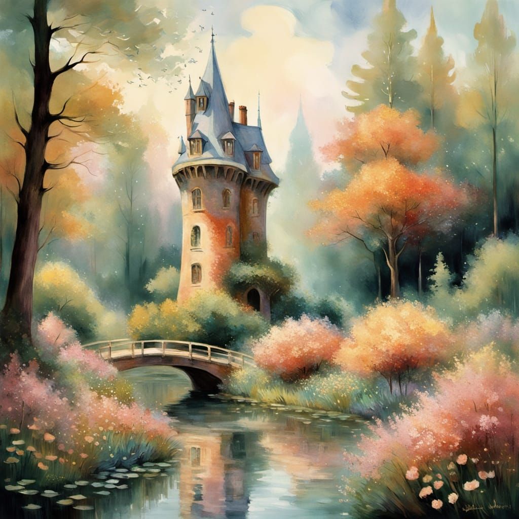 Impressionist Towers in Forest with Arcs