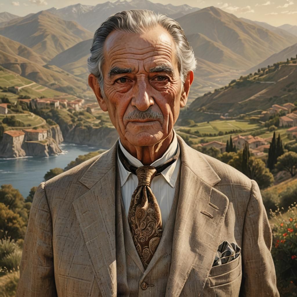 Realistic Portrait of Elderly Man in European Suit