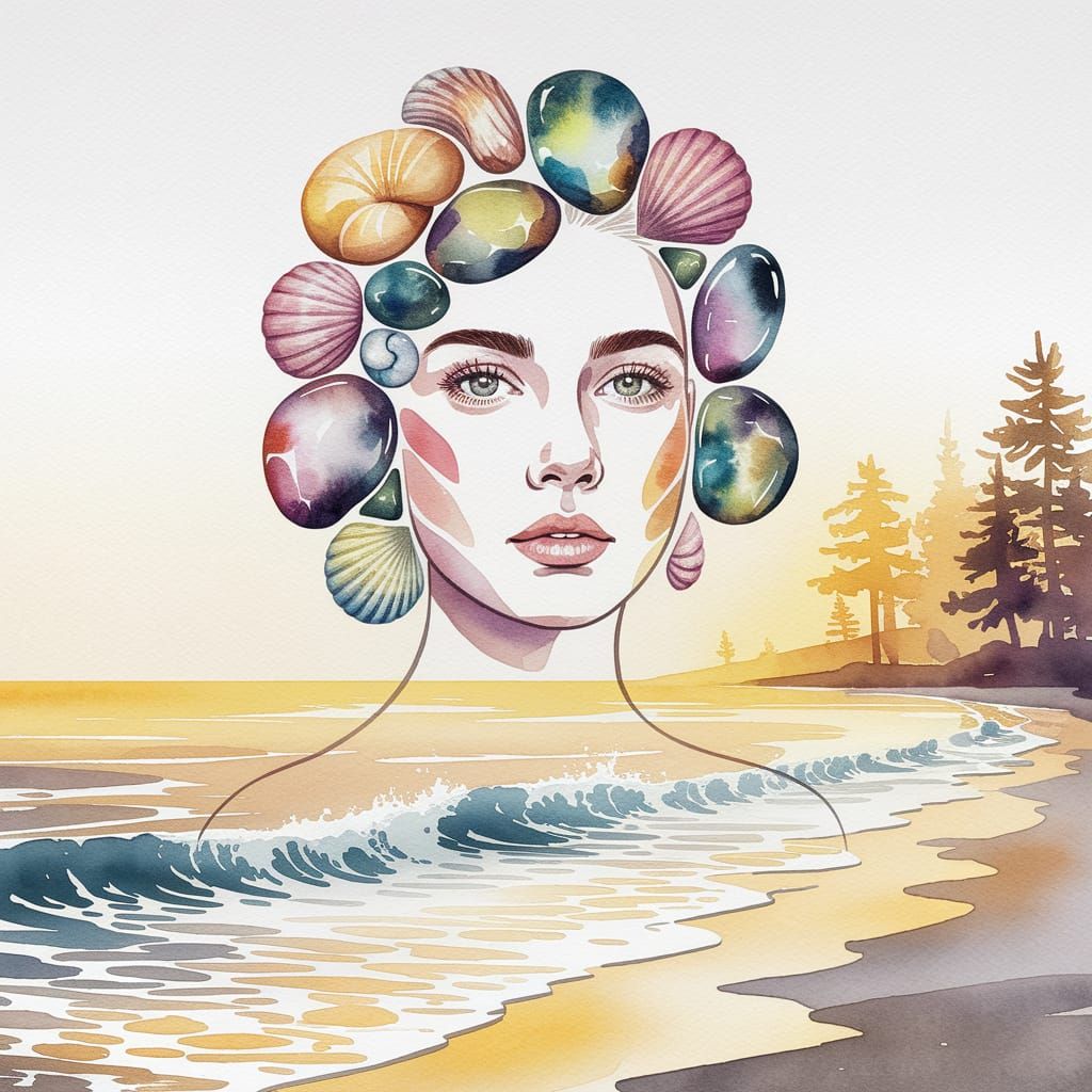 Ethereal Lady in Seaside Watercolor