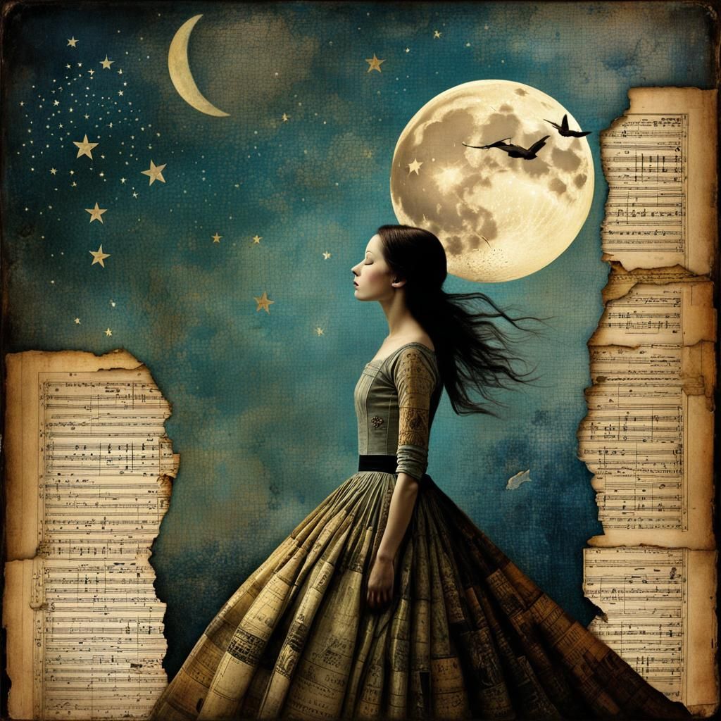 Surreal Mixed-Media Collage Painting With Figurative Element...