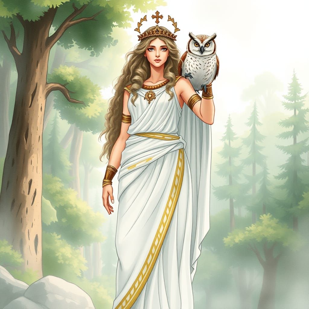 Athena, Greek Goddess, in Studio Ghibli Anime Style