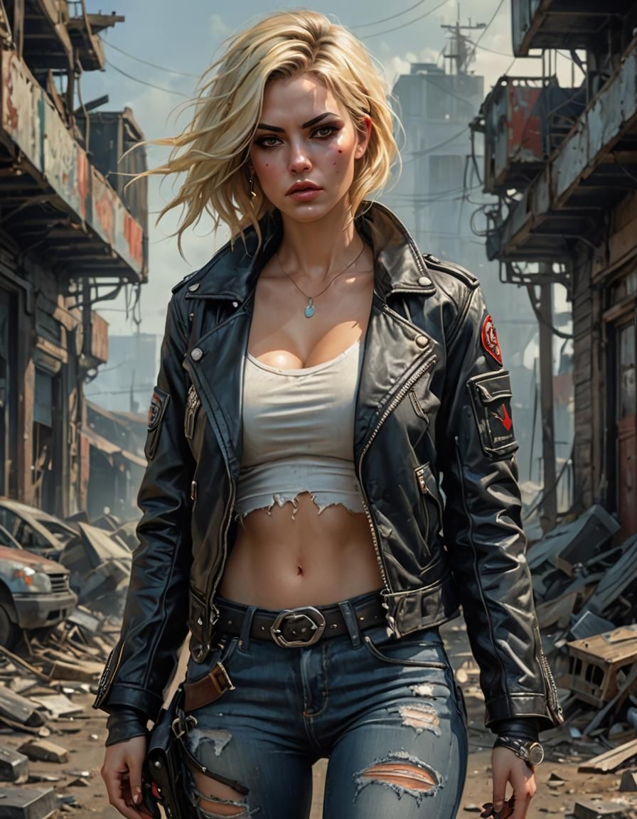 Alluring Woman with Cat Eyes in Wasteland