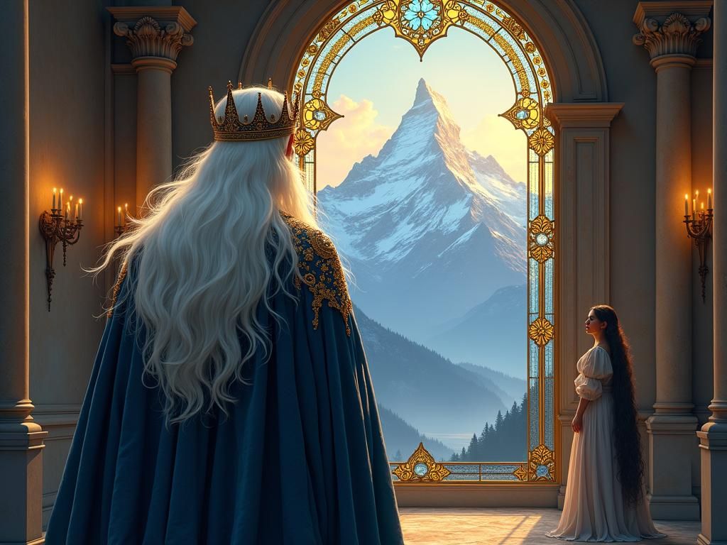 Regal Man in Grand Hall with Mountain View