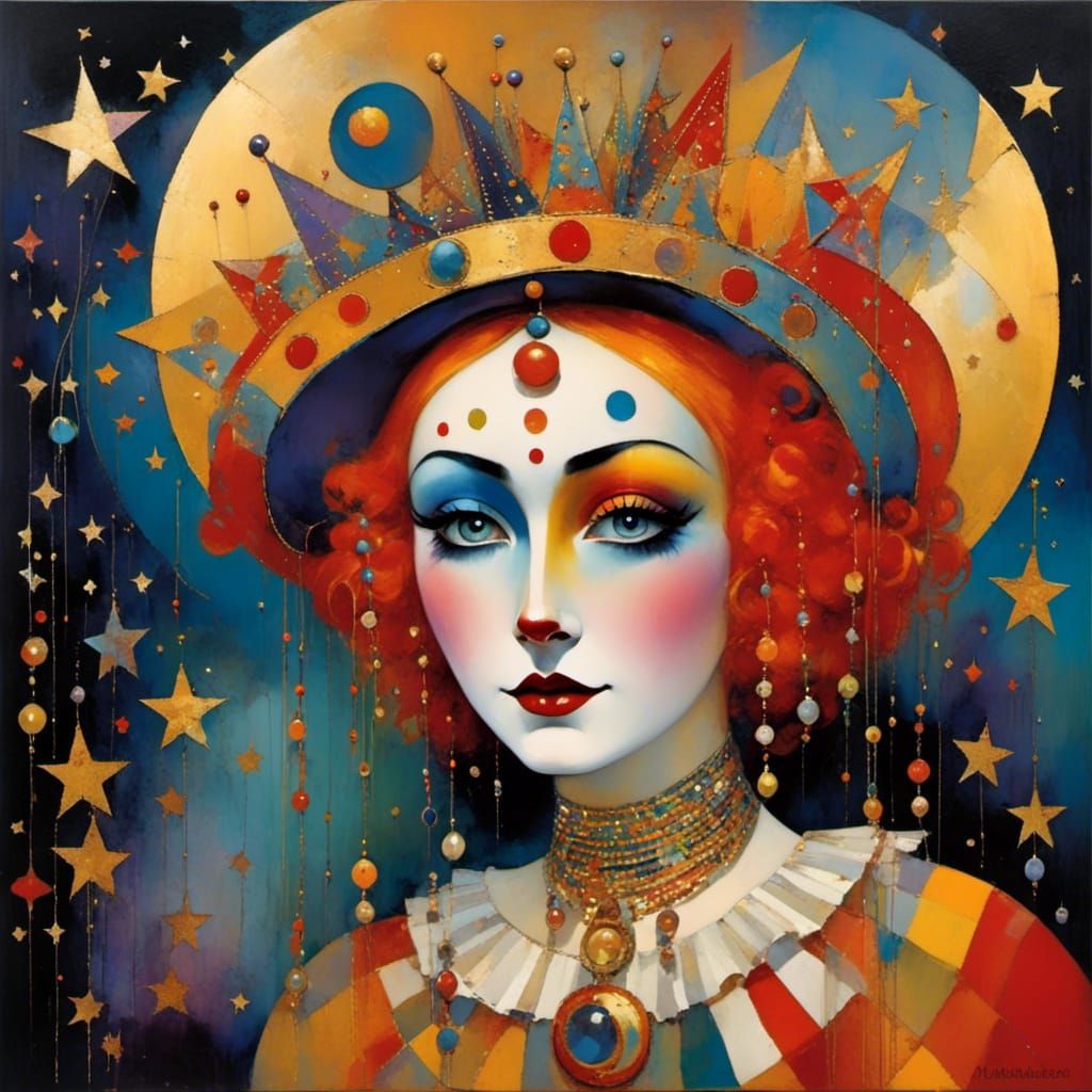 Circus Clown Priestess with Broken Doll Mask