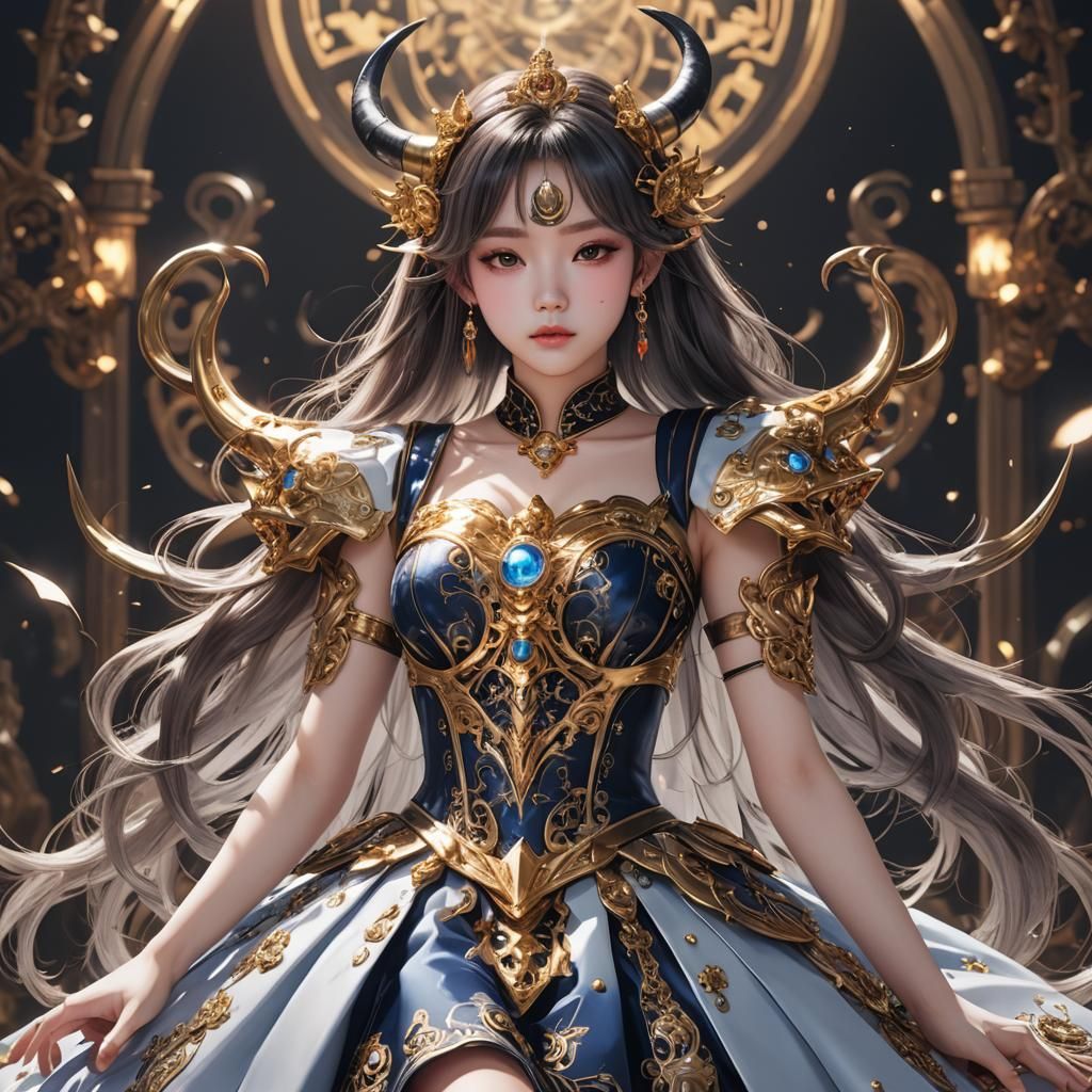 Dazzling K-Pop Princess with Horns: 3D Anime Art