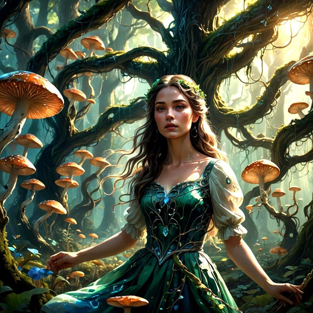 Beautiful Girl in Forest: Fantasy Concept Art
