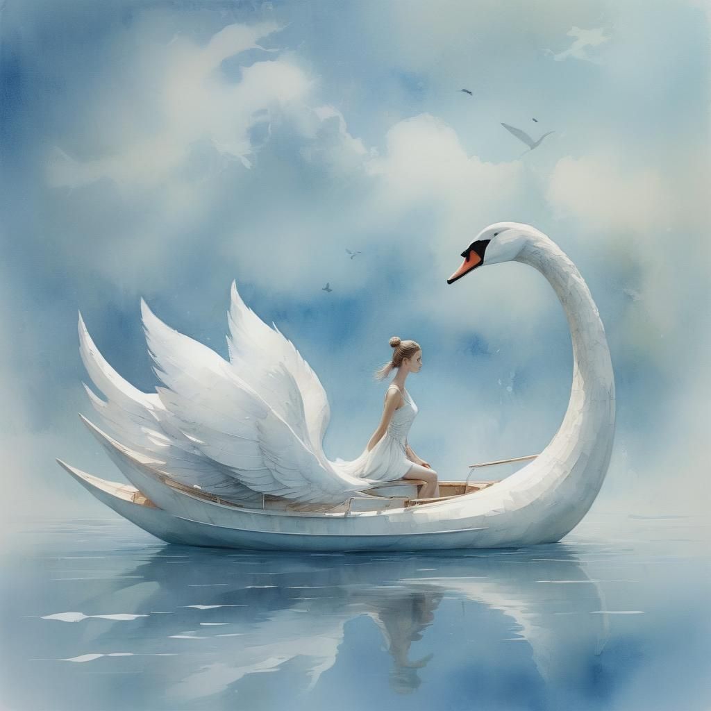 Fantasy Swan Boat in Watercolor Style
