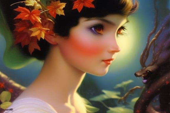 a lovely baby elf with miniature fairies flying around