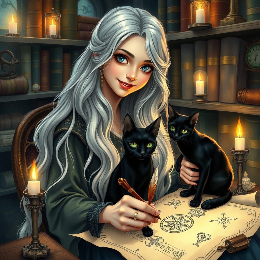 Enchanted Witchcraft Scene in Whimsical Fantasy Style