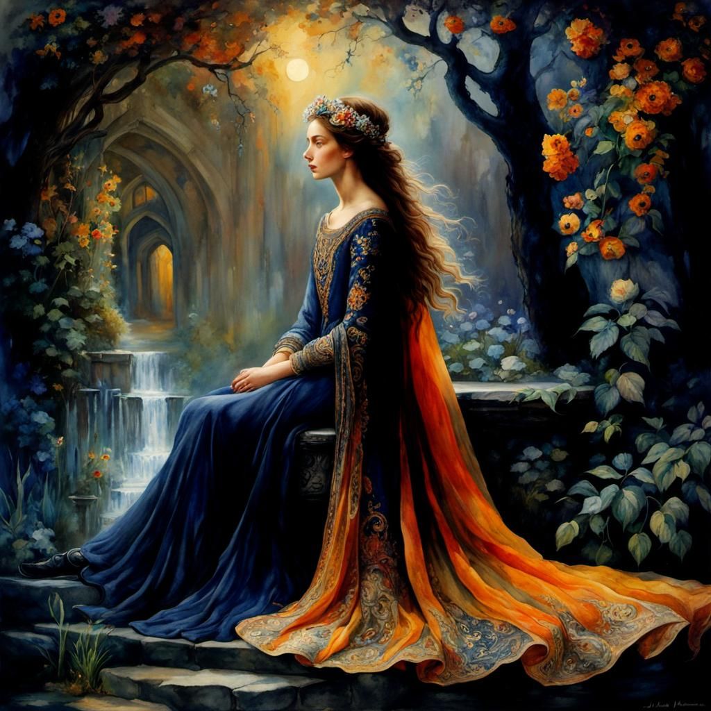 Noir Secret Garden in Watercolor Style