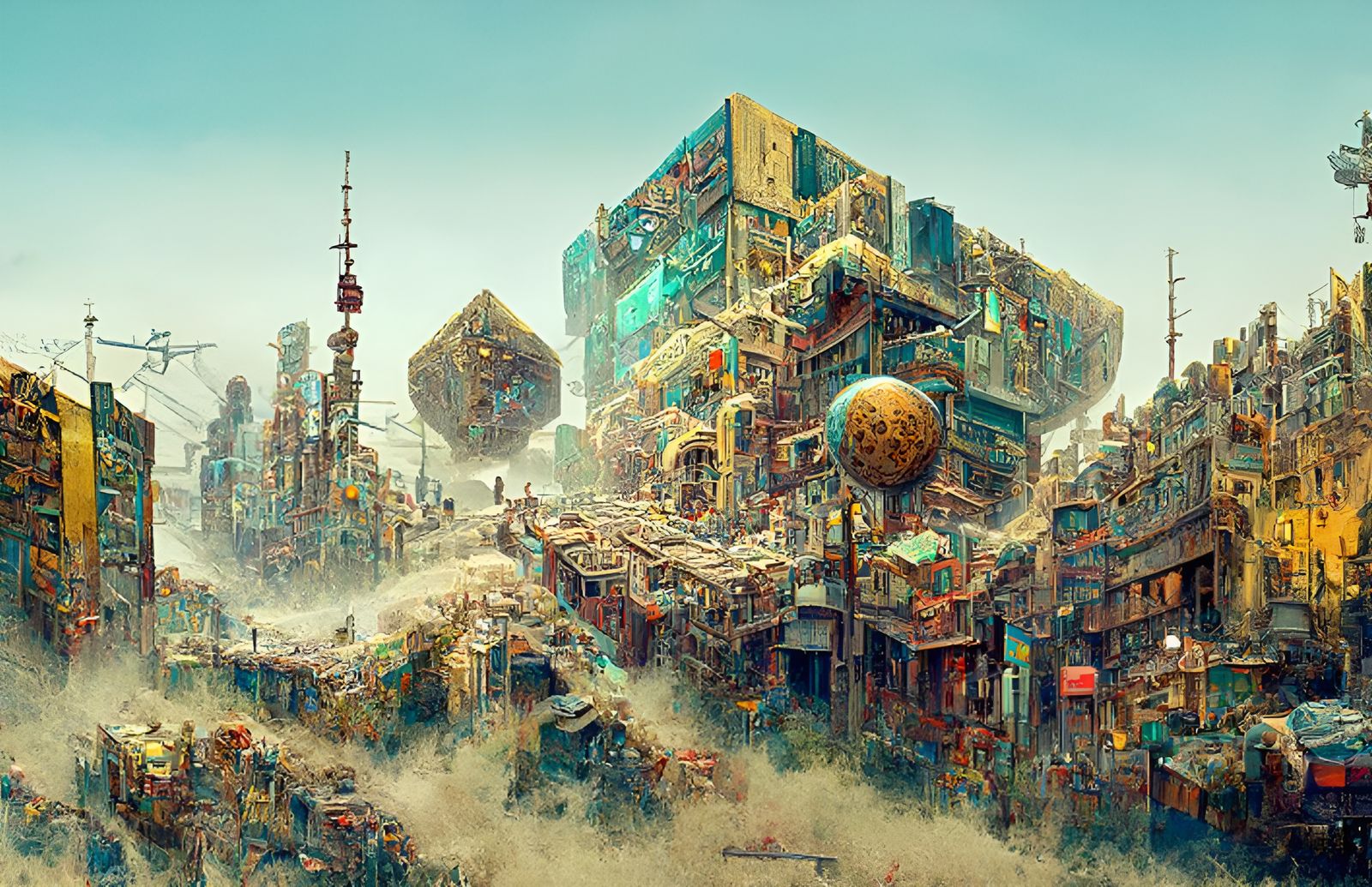 Dystopian Cyberpunk Cityscape by Moebius and Simonetti