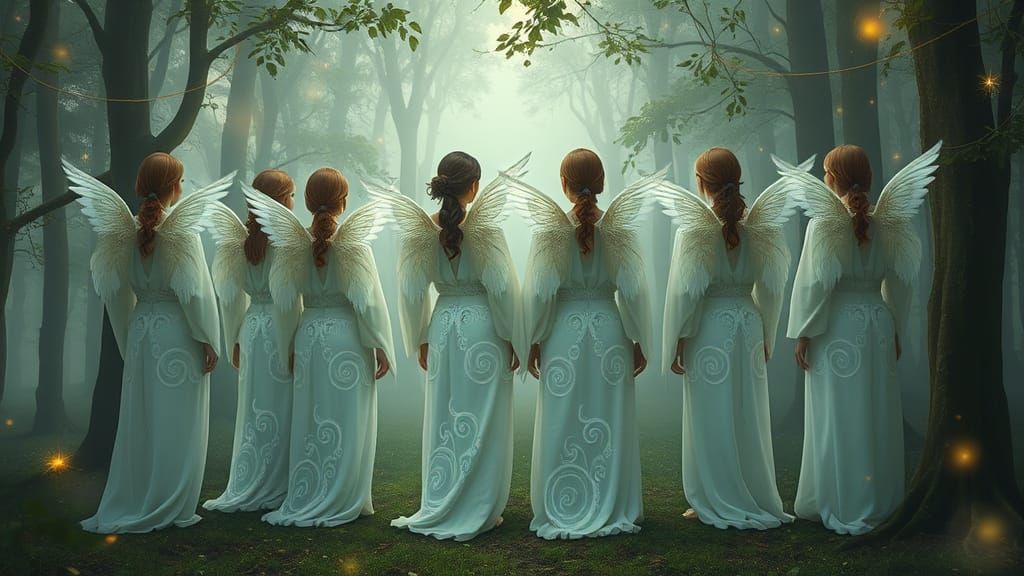 Women Unite in Mystical Gathering, Adorned in Flowing White ...