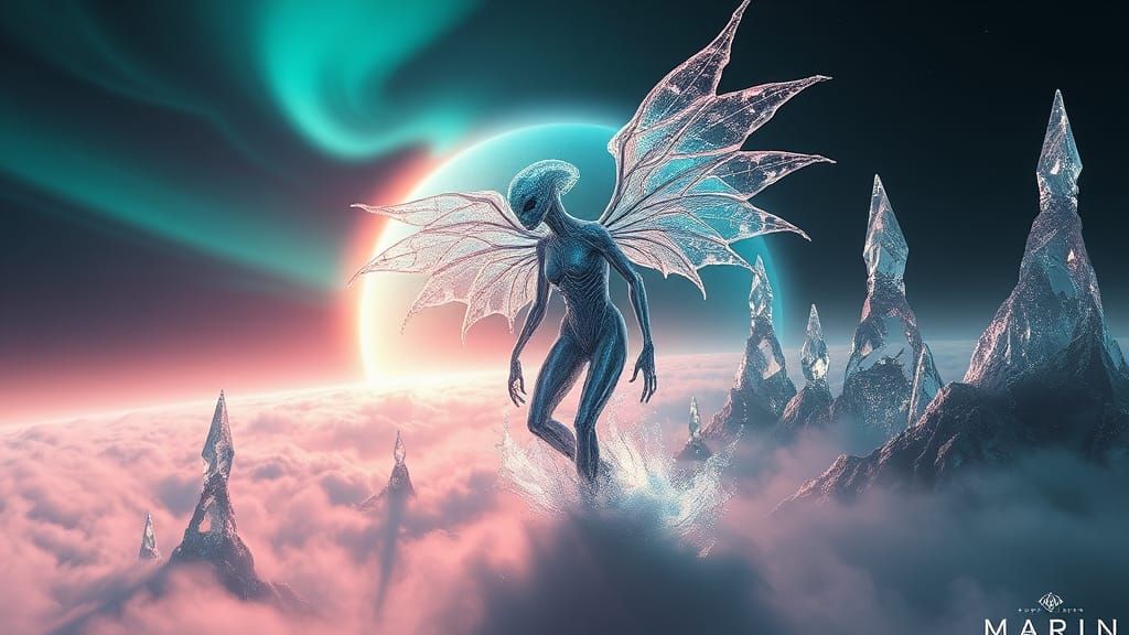 Crystalline Alien Emerges in Otherworldly Landscape