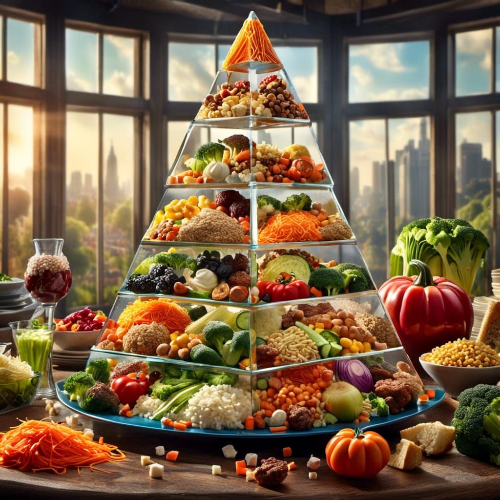 Hyperrealistic Food Pyramid in Glass Container