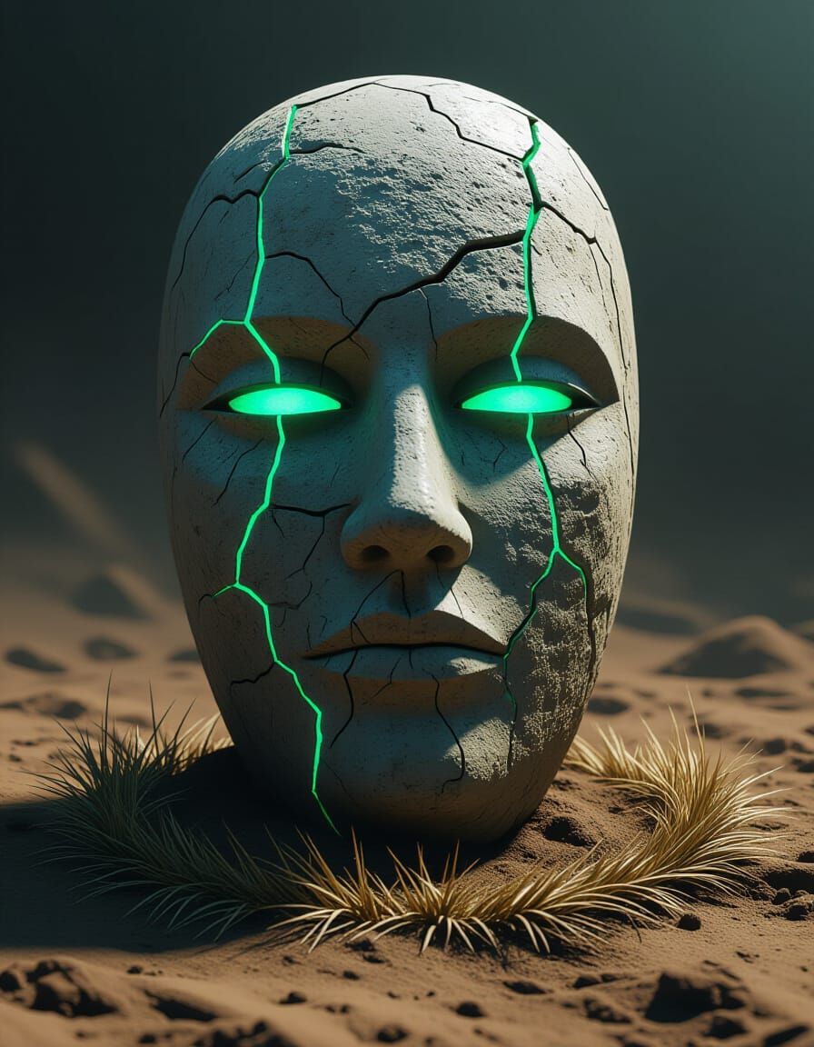 Eyeless Stone Guardian Emerges from Soil