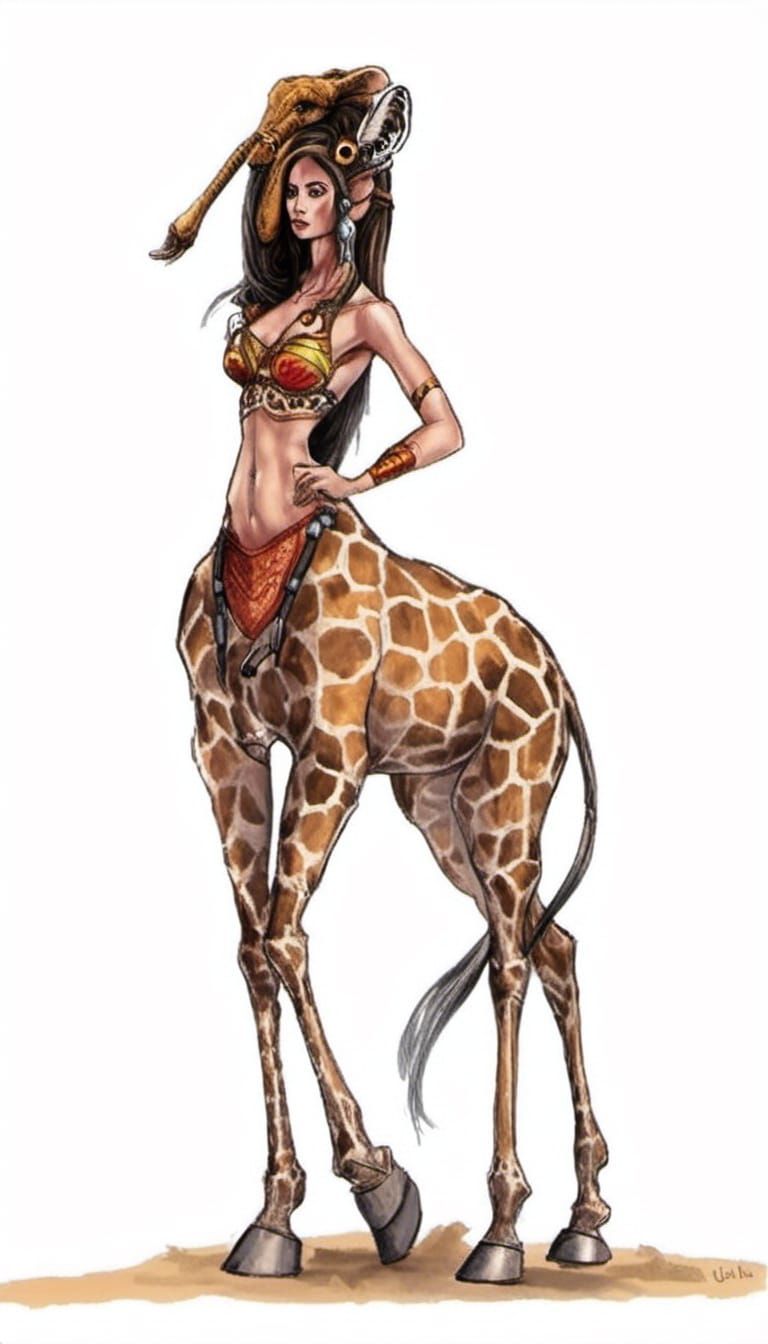 Giraffe-Woman in African Savannah, Julie Bell Style