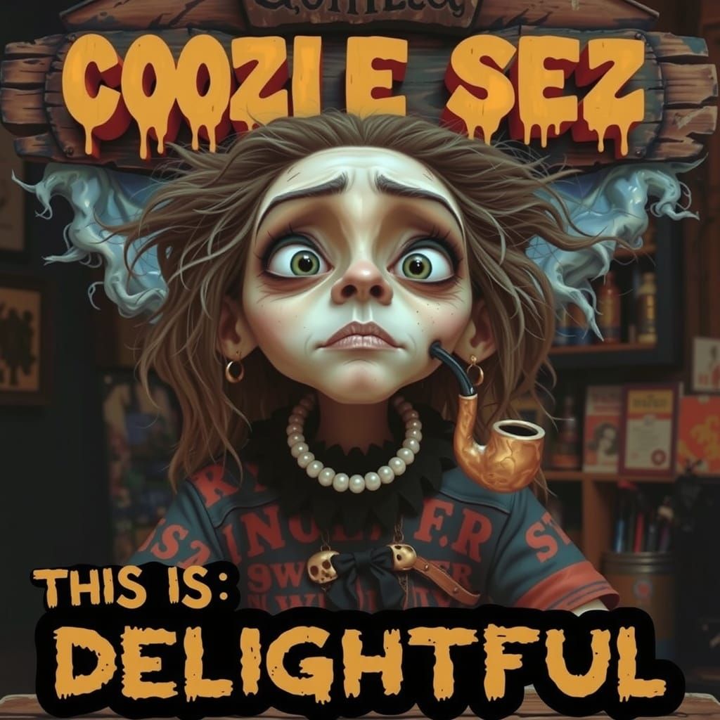 Witchy Woman with Wooden Sign in R. Crumb Style