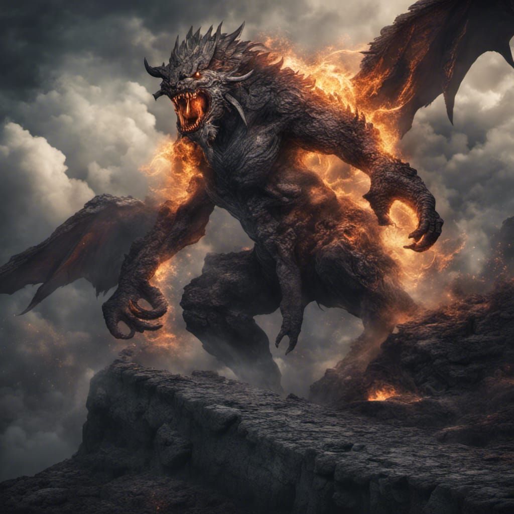 Hyperrealistic Typhon on Mount Olympus in HDR