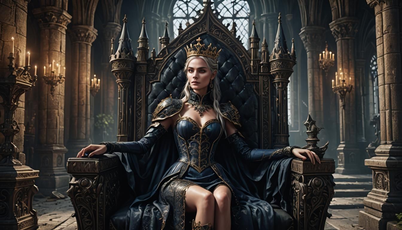 Gothic Queen on Throne in Detailed Matte Painting