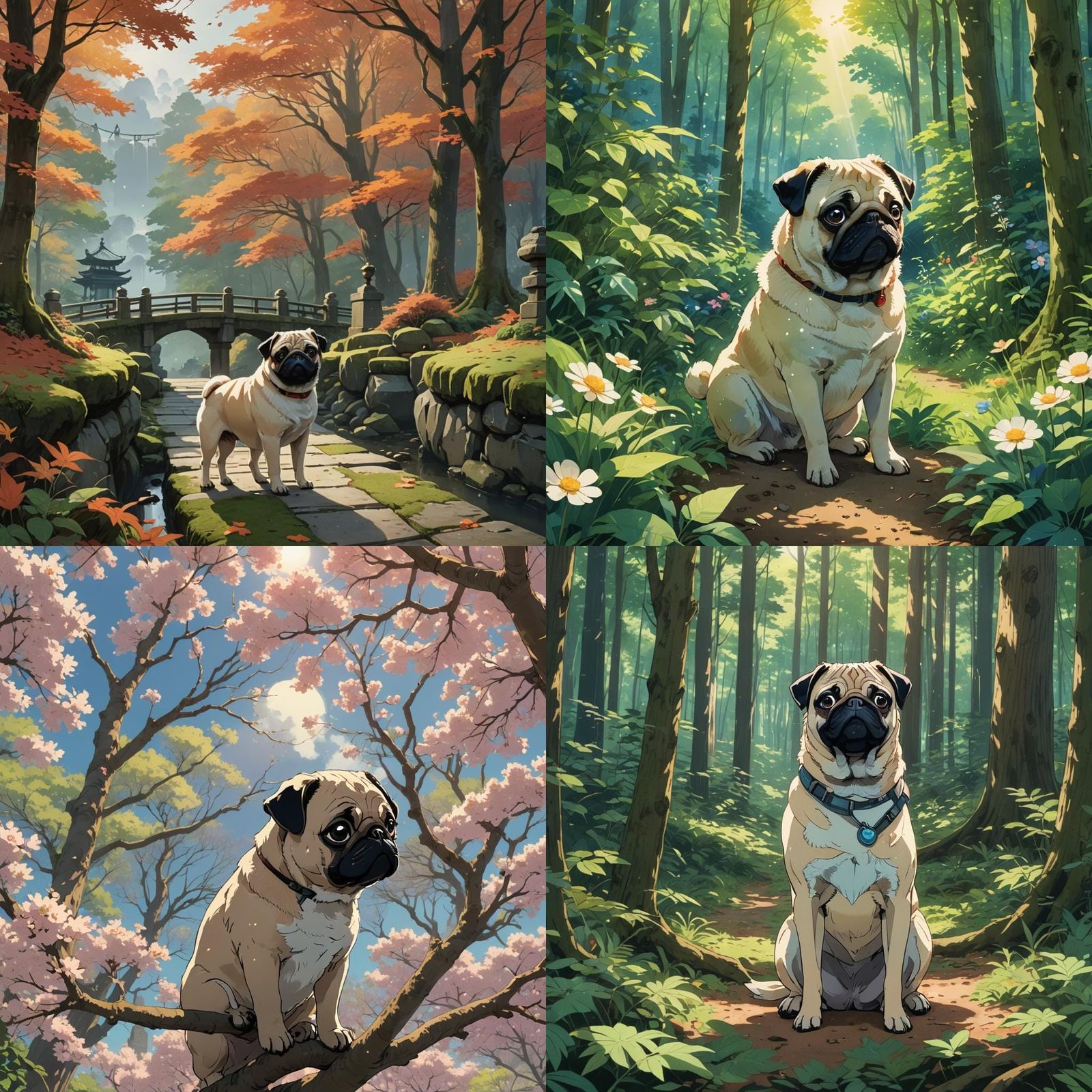 Pug in Studio Ghibli Anime Style