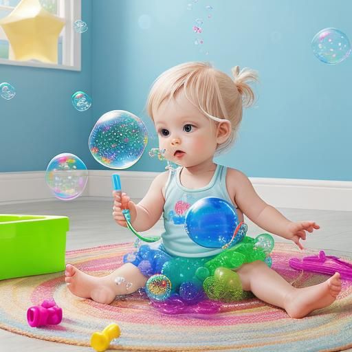 Toddler's Joyful Bubble Play with Wand