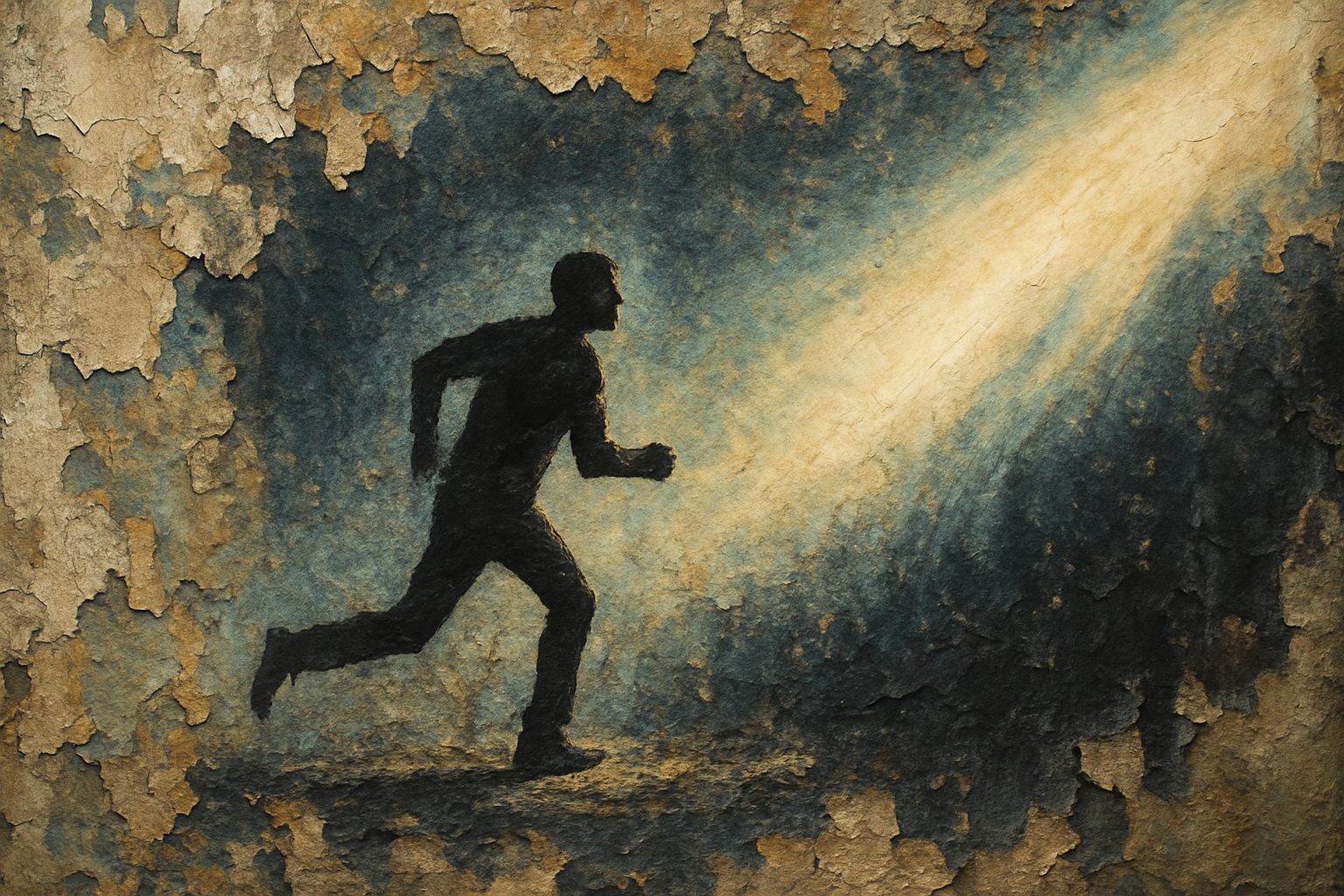 Street Art Silhouette Running Towards Ethereal Light